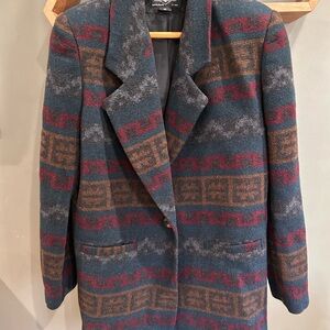 Braetan Women's Patterned Blazer - Blue, Brown, Red, vintage, aztec pattern